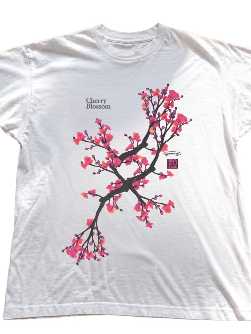 Cherry Blossom Graphic Tee - White with Pink Print